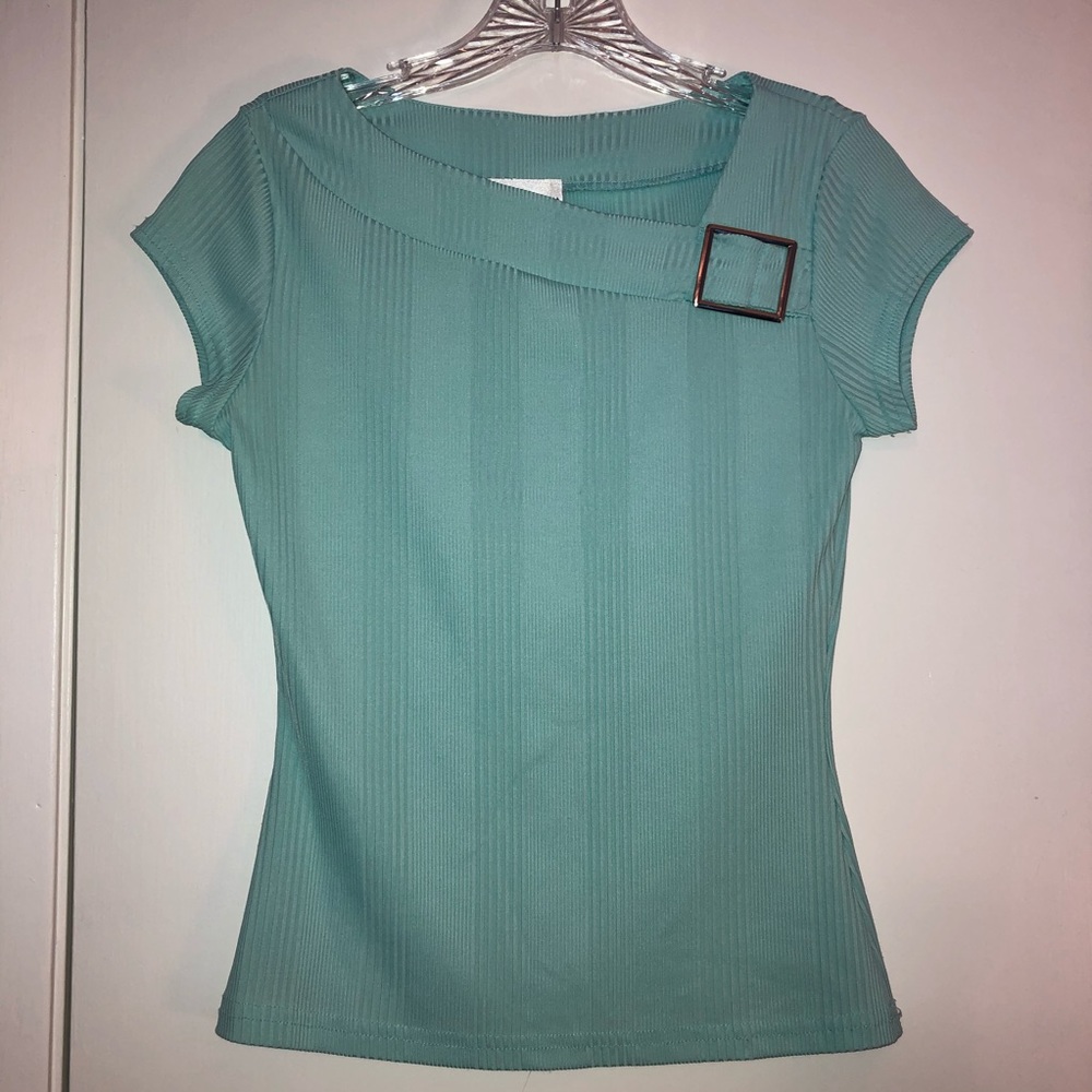 Aqua Top with Asymmetrical Neckline Size S
